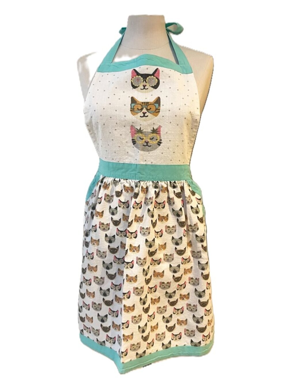 Envogue Cat‑Print Apron — 100% Cotton — 30" Length
